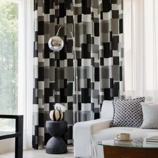 Urban Grid Monochrome Black White and Gray Chenille Geometric Curtain 2