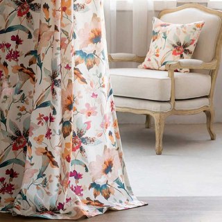 Summer Blooms Multicolor Pink Red Linen Style Floral Curtain 4