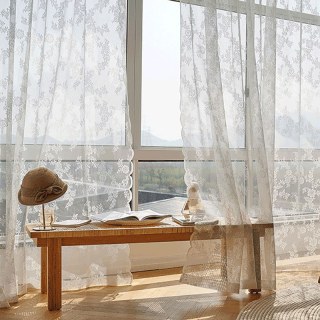 Posey Ivory White Floral Sheer Lace Net Curtains 2