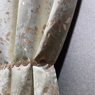 Golden Grove Luxury Jacquard Silky Cream Gold Floral Curtain