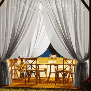 Avila Waterproof Textured Ash Gray Outdoor Sheer Curtain