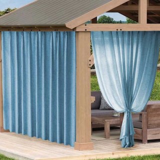 Endless Summer Waterproof Blue Linen Style Outdoor Sheer Curtain 1