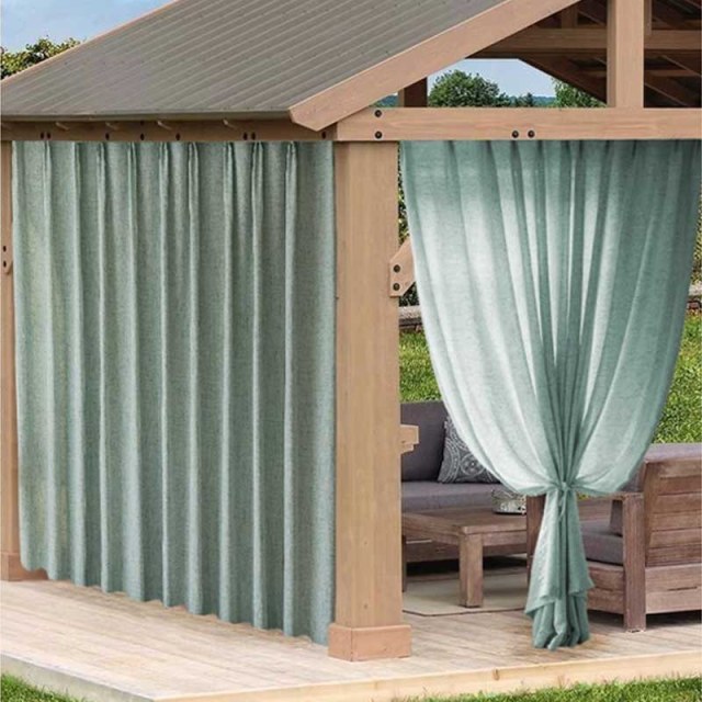 Endless Summer Waterproof Mint Green Linen Style Outdoor Sheer Curtain 1
