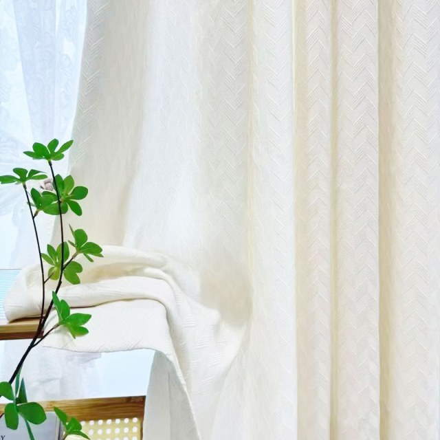 Chevron Mist Geometric Ivory White Heavy Sheer Curtain 1