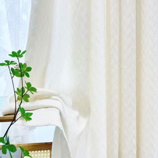 Chevron Mist Geometric Ivory White Heavy Sheer Curtain 1