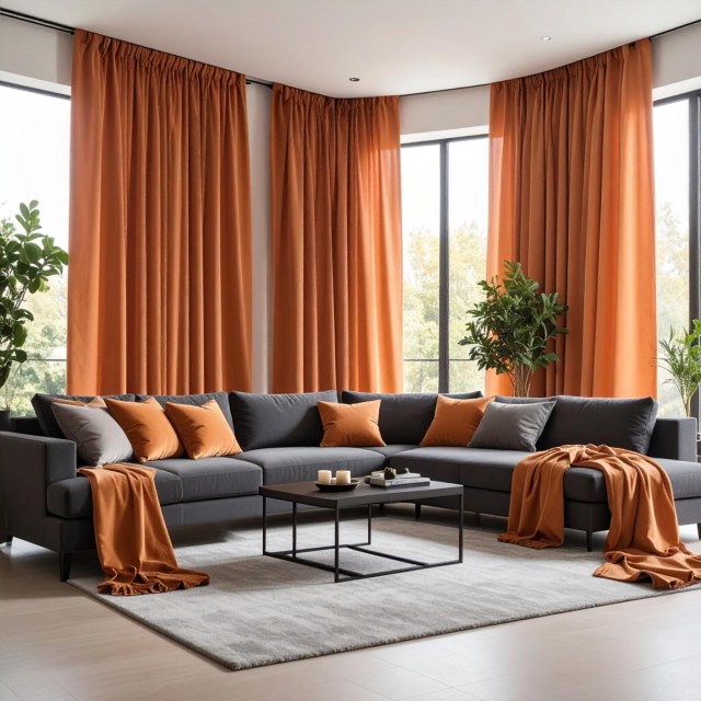 Fine Apricot Orange Matte Velvet Curtains 1