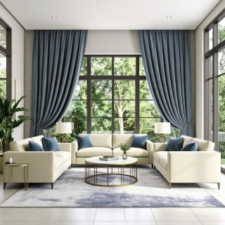 Fine Cadet Blue Velvet Curtain Drapes