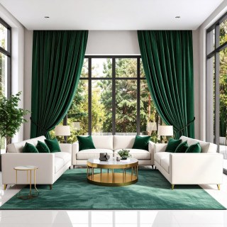 Fine Forest Emerald Green Matte Velvet Curtain