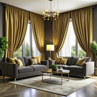 Fine Mustard Yellow Antique Gold Velvet Curtains 2