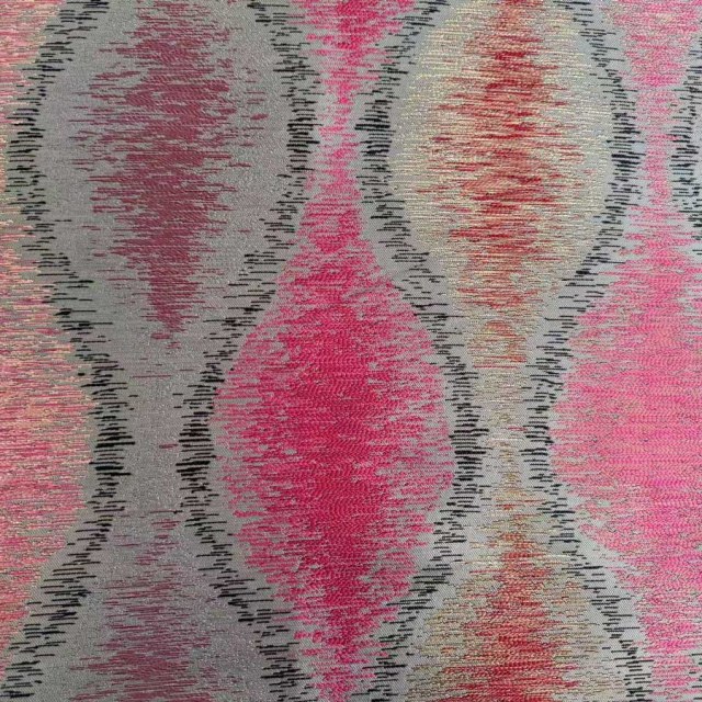 Ikat Ripples Black Magenta Red Ogee Geometric Curtains with Gold Details 1