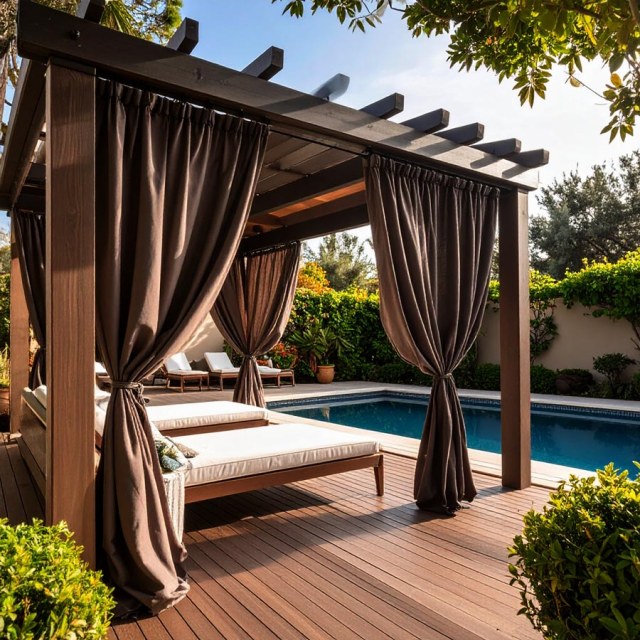 Malibu Waterproof Blackout Twill Dark Brown Outdoor Curtain 1