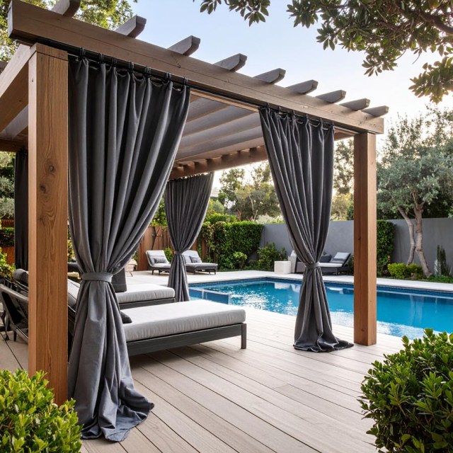 Malibu Waterproof Blackout Twill Dark Gray Outdoor Curtain 1