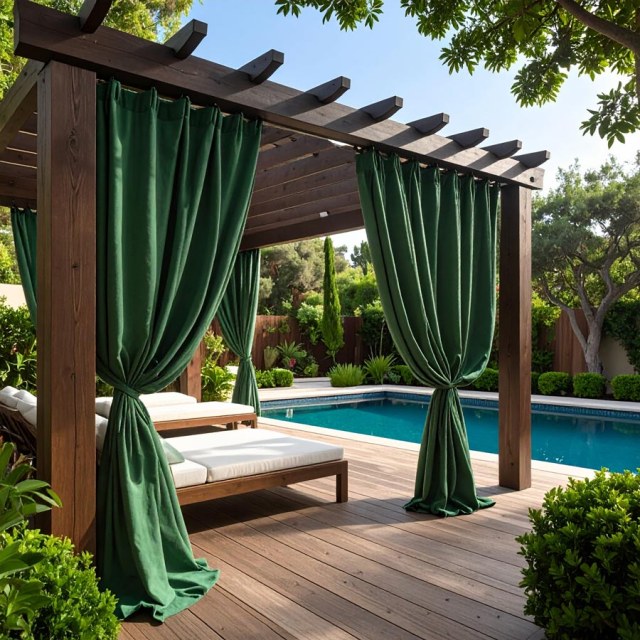 Malibu Waterproof Blackout Twill Dark Green Outdoor Curtain 1