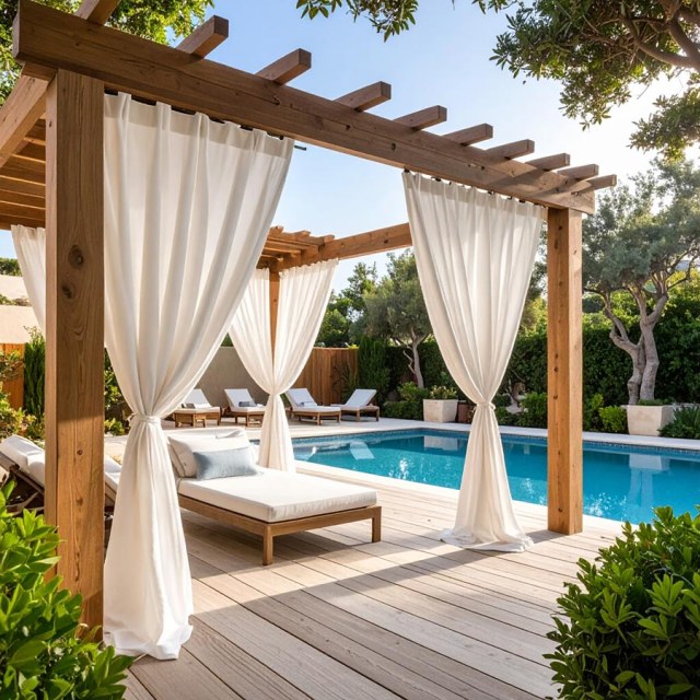 Malibu Waterproof Blackout Twill White Outdoor Curtain 1