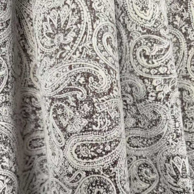 Midnight Paisley Heavyweight Taupe Dark Brown Floral Chenille Curtain 1