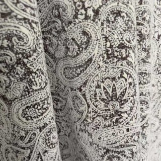 Midnight Paisley Heavyweight Taupe Dark Brown Floral Chenille Curtain 2