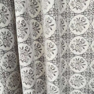 Rose Medallion Heavyweight Black and White Floral Chenille Curtain 2