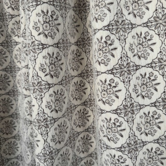 Rose Medallion Heavyweight Black and White Floral Chenille Curtain 1