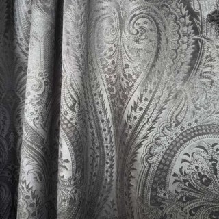 Royal Mirage Jacquard Charcoal Gray Damask Velvet Curtain