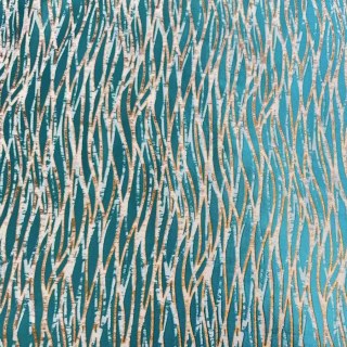 Woven Drift Abstract Geometric Teal Curtains with Gold Details 6