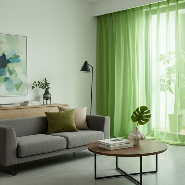 Candy Land Linen Style Green Ombre Curtain 1
