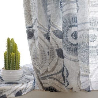 Circle Dance Multicolor Blue Gray Mid Century Modern Floral Sheer Curtain 1
