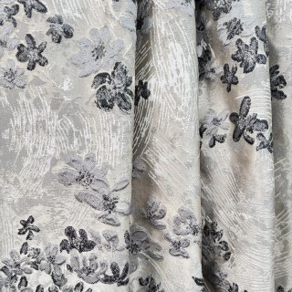 Moonlit Garden Silver and Black Embroidered Satiny Floral Curtain 1