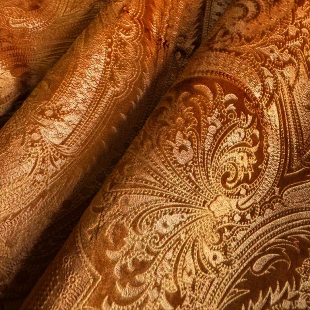 Royal Mirage Orange Damask Velvet Curtain 1